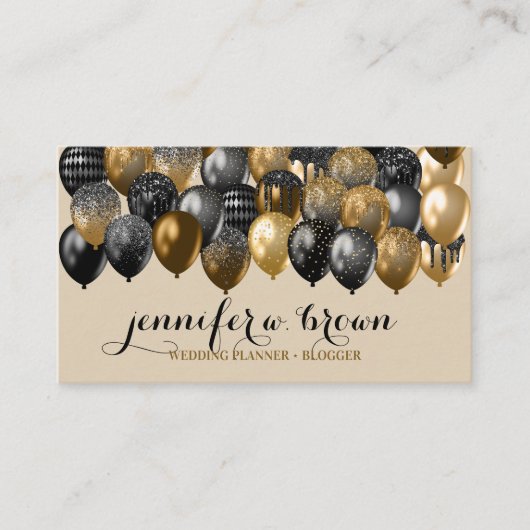 Beige & Gold Sprinkle Party Balloon Design Visitekaartje (Voorkant)