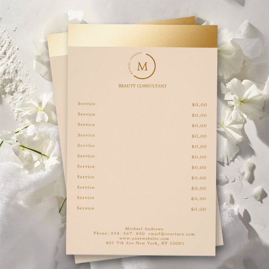 Beige Gold Stripe Monogramme Cirkel Flyer