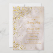 Beige Gold Swirl Glitter Birthday Party Kaart (Voorkant)