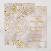 Beige Gold Swirl Glitter Birthday Party Kaart (Voorkant / Achterkant)