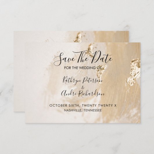 Beige Gold Waterverf Bewaar de datum van uitnodigi Kaart (Voorkant / Achterkant)