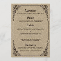 Beige Gothic Victoriaans Damask Wedding Menu Cards