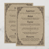 Beige Gothic Victoriaans Damask Wedding Menu Cards (Voorkant / Achterkant)