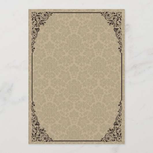 Beige Gotische Victoriaanse Damast Bruiloftsmenu Menu (Achterkant)