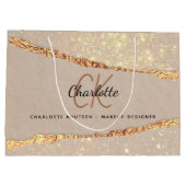 Beige goud agaat marmeren monogram bedrijf groot cadeauzakje (Achterkant)