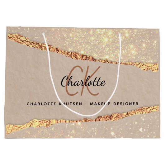 Beige goud agaat marmeren monogram bedrijf groot cadeauzakje (Achterkant)