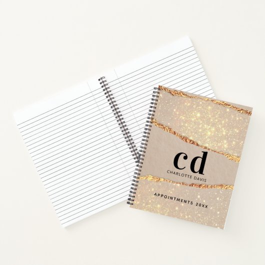Beige goud agaat marmeren monogram notitieboek (Binnen)
