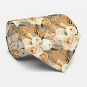 Beige Goud Beige Ivoorwit Aquarel Bloemen Stropdas (Opgerold)