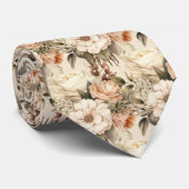 Beige Goud Beige Ivoorwit Waterverf Bloemen Stropdas (Opgerold)