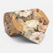 Beige Goud Beige Ivoorwit Waterverf Bloemen Stropdas (Opgerold)