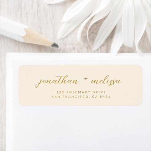 Beige & Goud Calligrafie Script Trouwadres Etiket (Insitu)