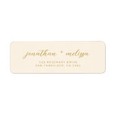Beige & Goud Calligrafie Script Trouwadres Etiket (Voorkant)