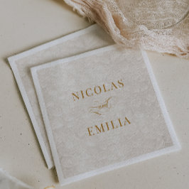 Beige Goud Eenvoudig Bloempatroon Trouwen Servet