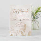 Beige & Goud Eid Mubarak  Elegant Islamitisch Fees Feestdagenkaart (Staand voorkant)