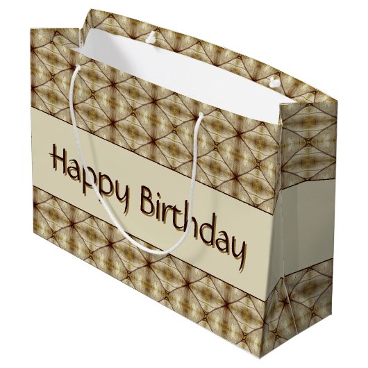 Beige goud en donkerbruin patroon groot cadeauzakje (Achterkant Gekanteld)