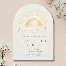 Beige Goud Hier Komt De Zoon Baby Jongen Shower Kaart