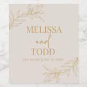 Beige Goud Minimalistisch Minimalistisch Tak Blad Wijn Etiket (Enkel label)