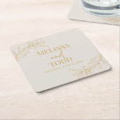 Beige Goud Minimalistisch Minimalistische Tak Blad Kartonnen Onderzetters (Schuin)