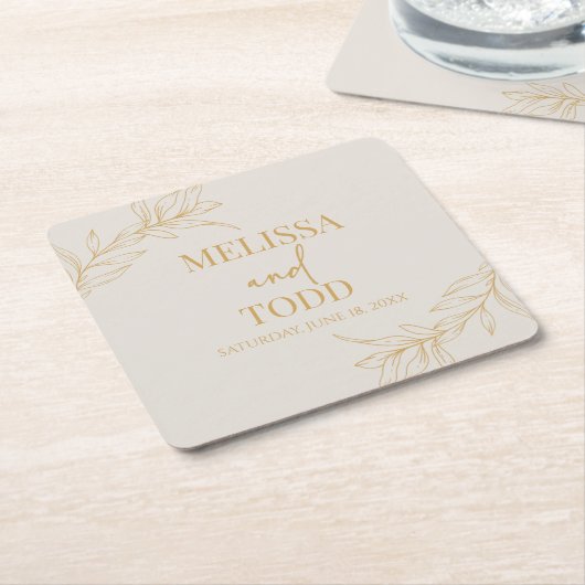 Beige Goud Minimalistisch Minimalistische Tak Blad Kartonnen Onderzetters (Schuin)