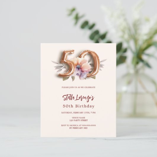 Beige goud perzik bloem budget 50ste verjaardag (Staand voorkant)