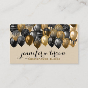 Beige & Goud Spikkel Feestballonontwerp Visitekaartje
