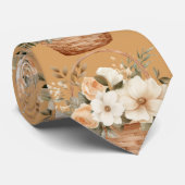 Beige Goud Taan Ivoorwit Aquarel Bloemen Stropdas (Opgerold)