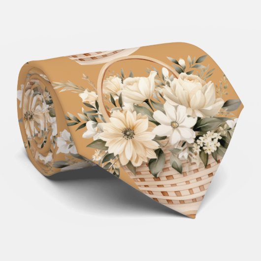 Beige Goud Taupe Ivoor Wit Aquarel Bloemen Stropdas (Opgerold)