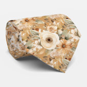 Beige Goud Taupe Ivoor Wit Aquarel Bloemen Stropdas (Opgerold)