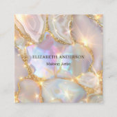 Beige gouden agaat holografische foto qr code vierkante visitekaartje (Voorkant)