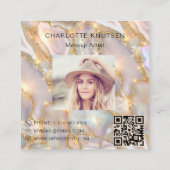 Beige gouden agaat holografische foto qr code vierkante visitekaartje (Achterkant)