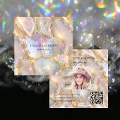 Beige gouden agaat holografische foto qr code vierkante visitekaartje