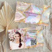 Beige gouden agaat holografische foto qr code visitekaartje