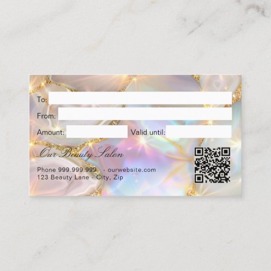 Beige gouden agaat logo qr cadeaubon kaart visitekaartje (Achterkant)