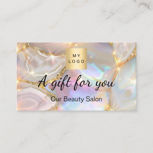 Beige gouden agaat logo qr cadeaubon kaart visitekaartje (Voorkant)