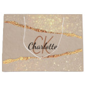 Beige gouden agaat marmeren monogram groot cadeauzakje (Voorkant)