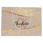 Beige gouden agaat marmeren monogram groot cadeauzakje (Achterkant)