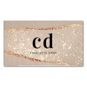Beige gouden agaat marmeren monogram initialen magnetisch visitekaartje (Voorkant)