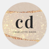 Beige gouden agaat marmeren monogram initialen ronde sticker (Voorkant)