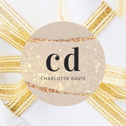 Beige gouden agaat marmeren monogram initialen ronde sticker