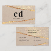 Beige gouden agaat marmeren monogram initialen visitekaartje (Voorkant / Achterkant)