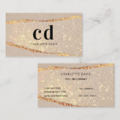 Beige gouden agaat marmeren monogram initialen visitekaartje (Voorkant / Achterkant)