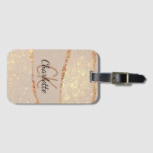 Beige gouden agaat marmeren monogram luxe bagagelabel (Voorkant (horizontaal))