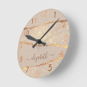 Beige gouden agaat naamschrift ronde klok (Hoek)