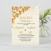 Beige Gouden Ballonnen Glitter Dubbele Verjaardag Kaart (Staand voorkant)