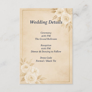 Beige Gouden Bloemen Bruiloft Details Kaart