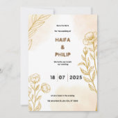 Beige Gouden Bloemen Fijne Lichte Huwelijksuitnodi Kaart (Voorkant)