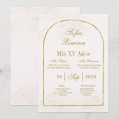 Beige gouden boog Quinceañera Kaart (Voorkant / Achterkant)