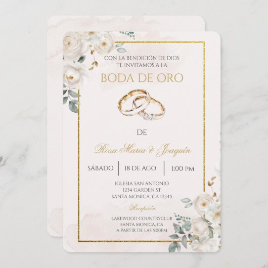 Beige gouden bruiloft bewerkbaar kaart (Voorkant / Achterkant)