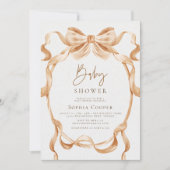 Beige & Gouden Coquette Bow Foto Baby shower Kaart (Voorkant)