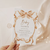 Beige & Gouden Coquette Bow Foto Baby shower Kaart